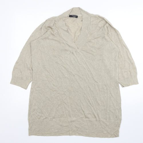 George Womens Gold V-Neck  Viscose Pullover Jumper Size 18