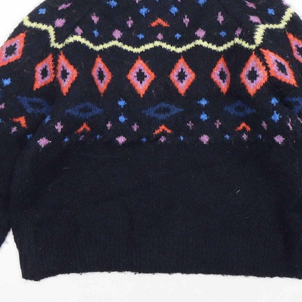 Marks and Spencer Girls Blue Mock Neck Argyle/Diamond Acrylic Pullover Jumper Size 7-8 Years  Pullover