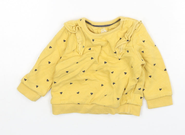 F&F Girls Yellow Polka Dot Cotton Pullover Jumper Size 3-6 Months  Pullover