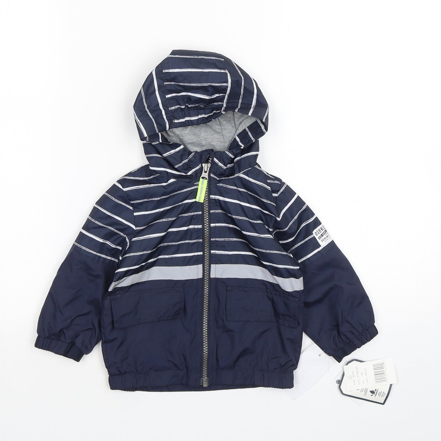 OshKosh B’gosh Boys Blue Striped  Windbreaker Jacket Size 12 Months   Zip