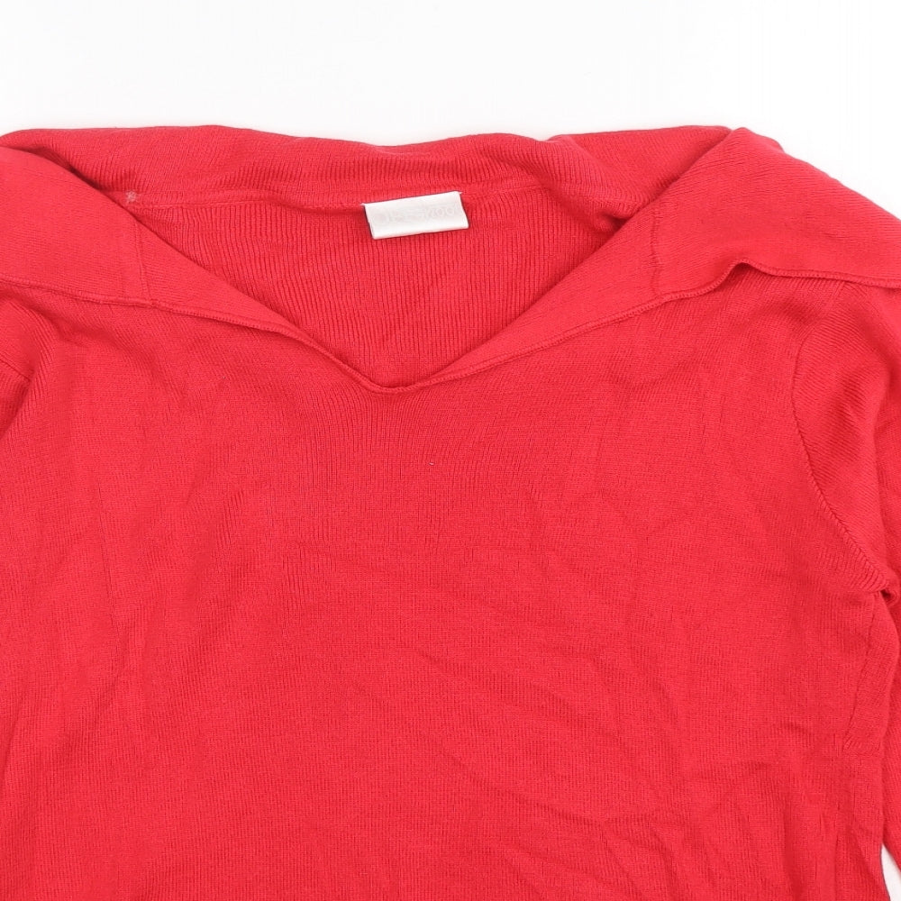 offshore Womens Red Collared  Cotton Pullover Jumper Size M