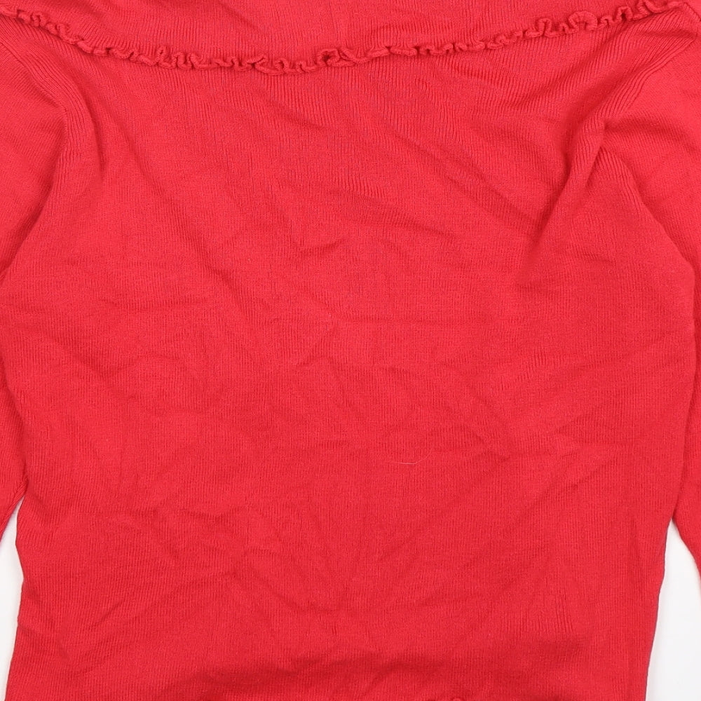 offshore Womens Red Collared  Cotton Pullover Jumper Size M