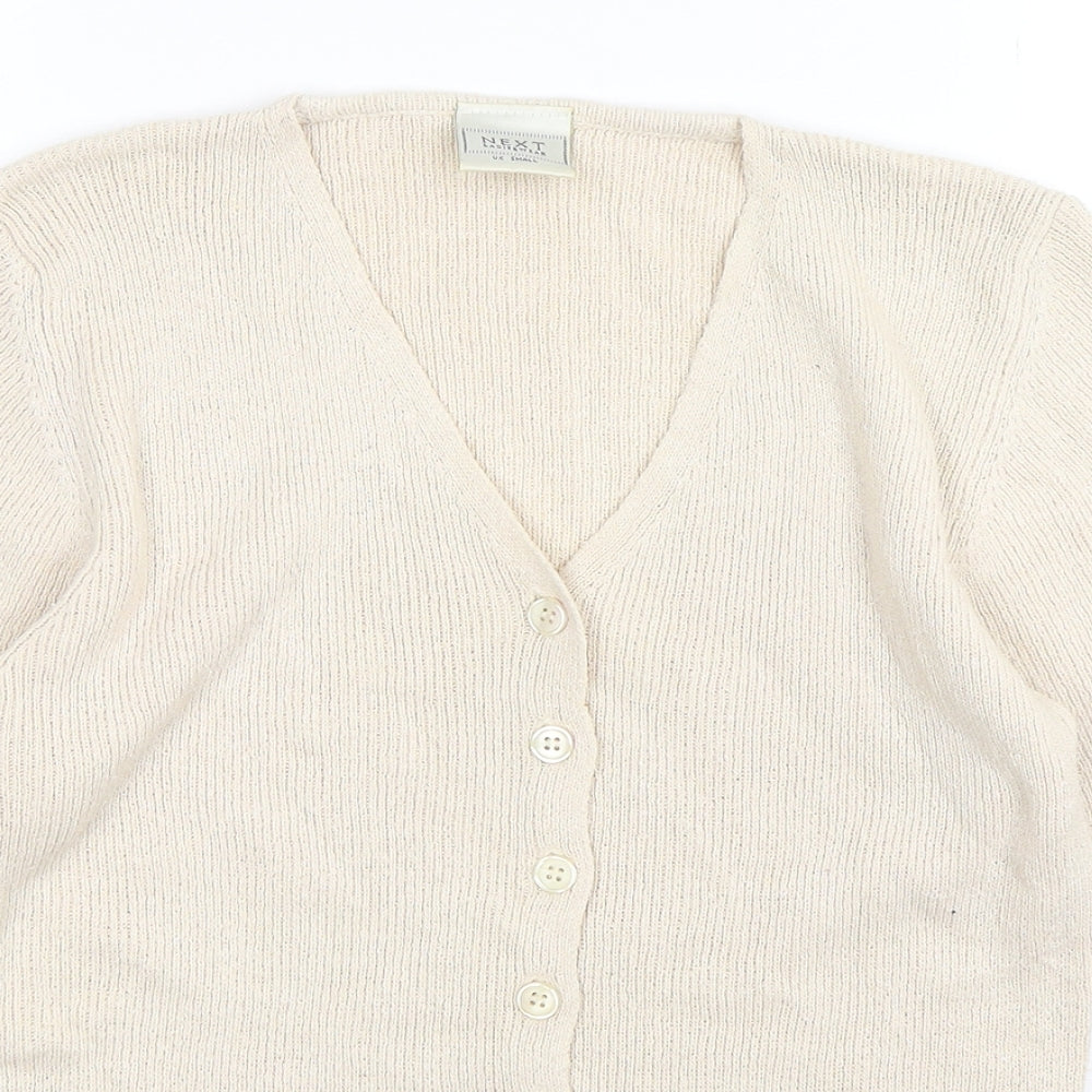 NEXT Womens Beige V-Neck  Silk Cardigan Jumper Size S