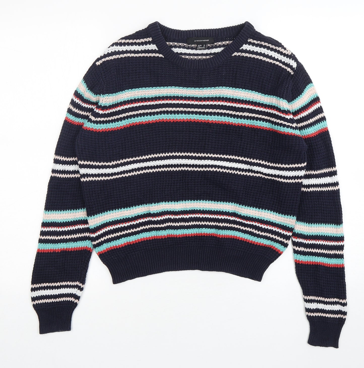 Atmosphere Womens Multicoloured Round Neck Striped Cotton Pullover Jumper Size 14