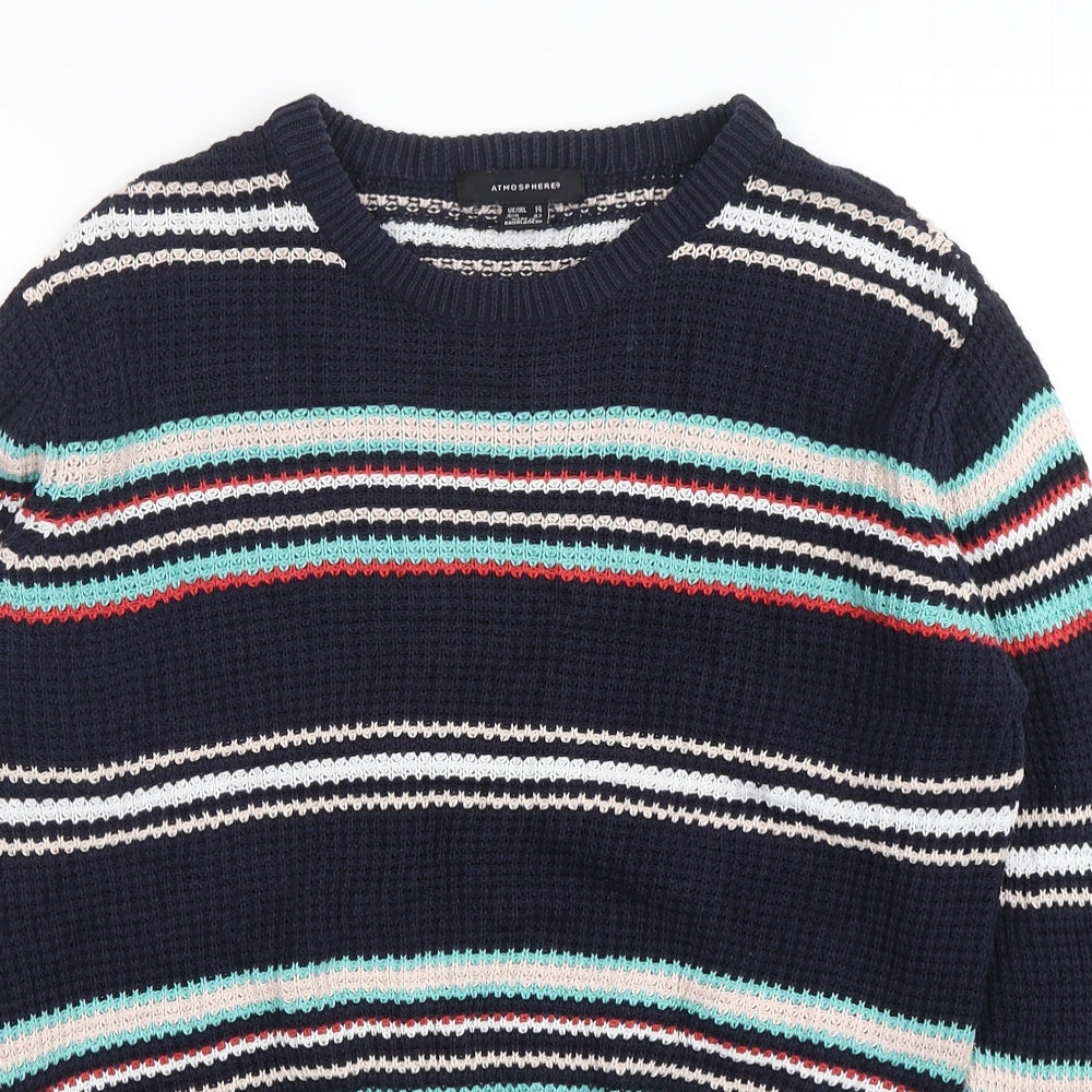 Atmosphere Womens Multicoloured Round Neck Striped Cotton Pullover Jumper Size 14