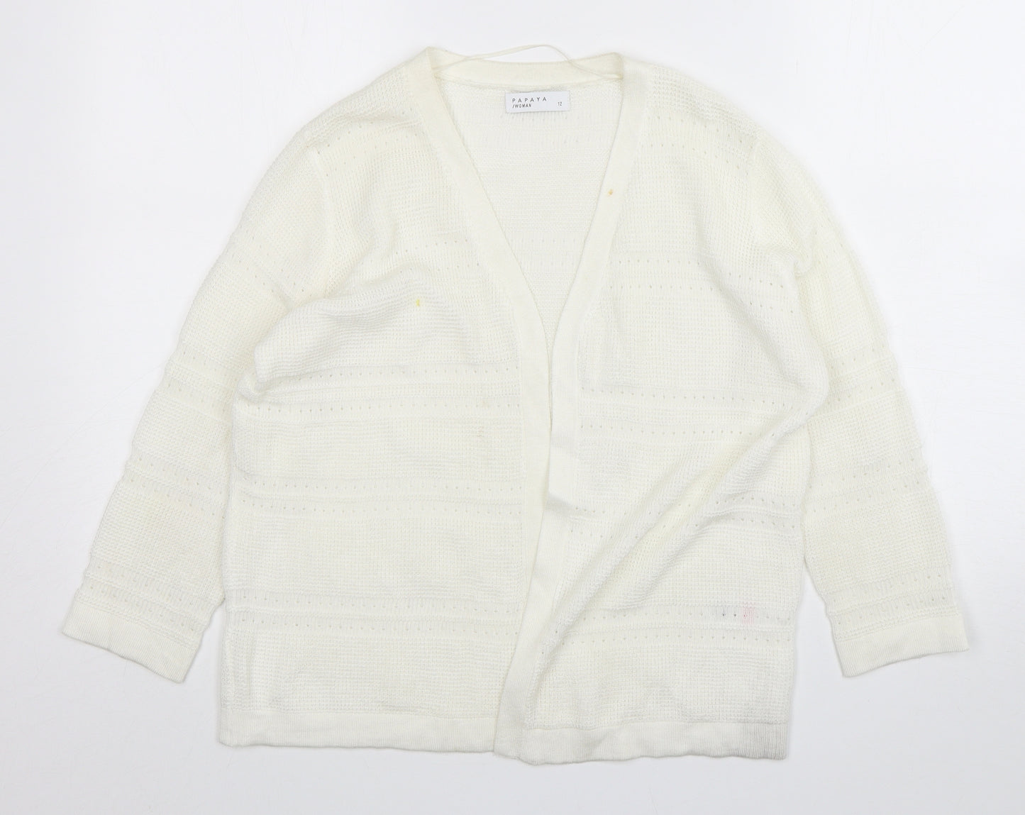 Papaya Womens Ivory V-Neck  Acrylic Cardigan Jumper Size 12