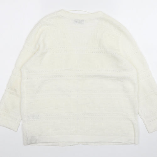 Papaya Womens Ivory V-Neck  Acrylic Cardigan Jumper Size 12