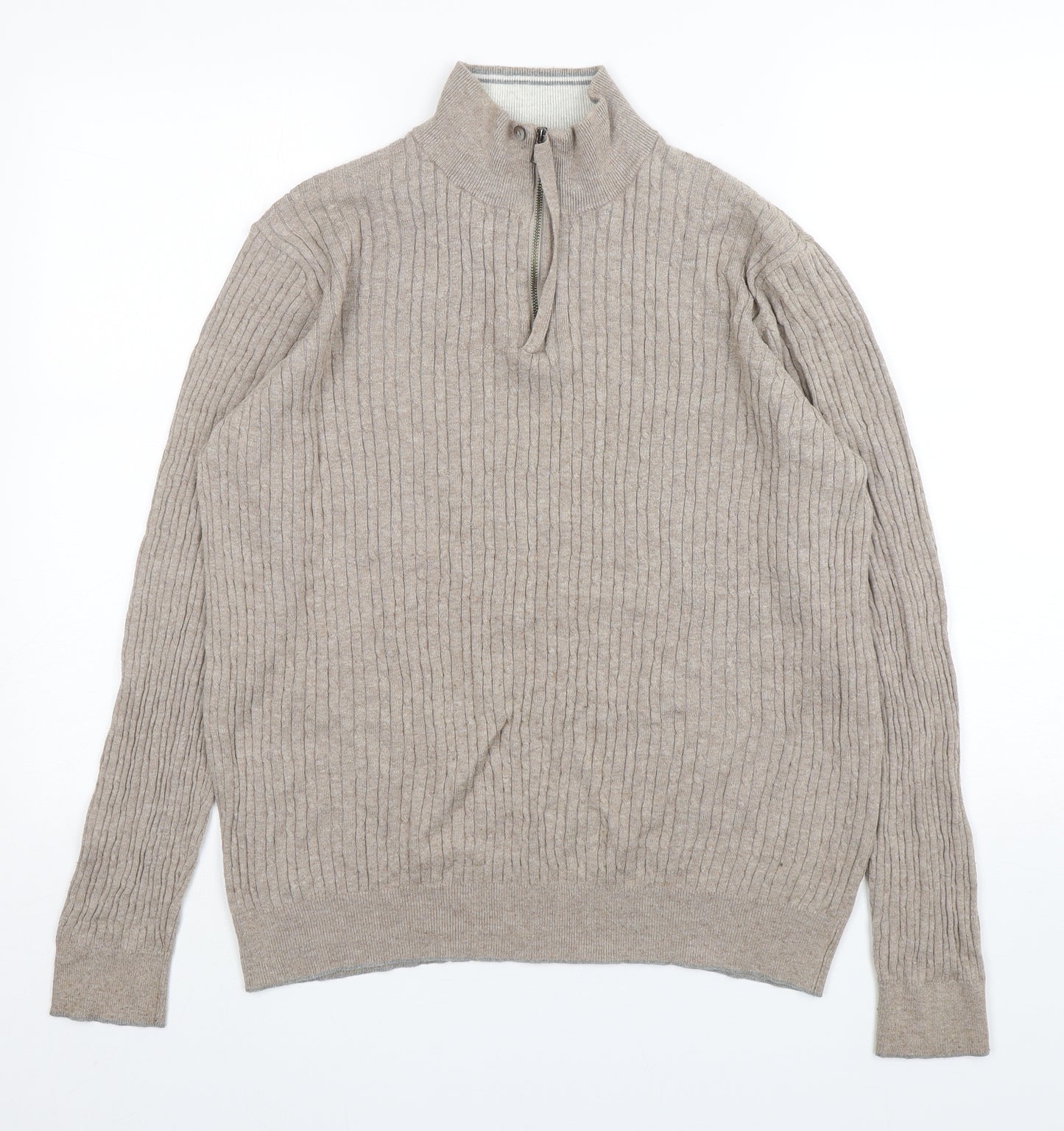 Collezione Womens Beige Mock Neck  Cotton Pullover Jumper Size M