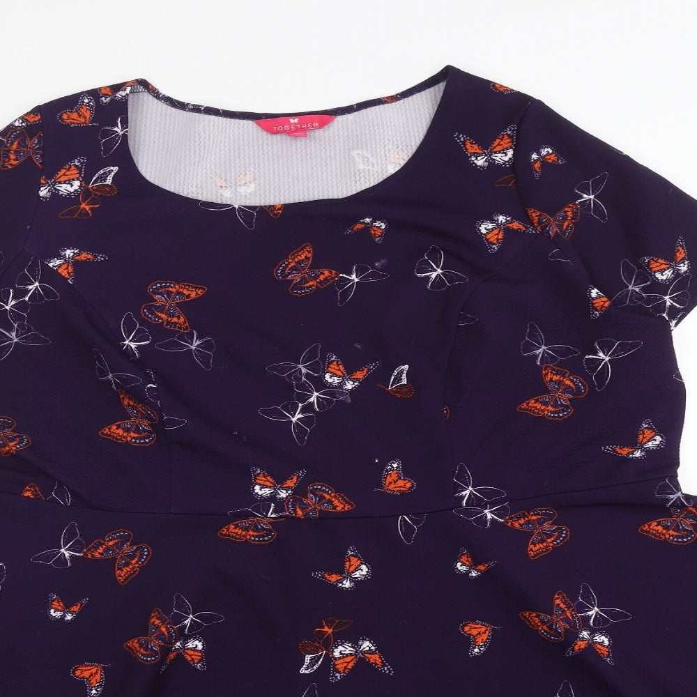 Together Womens Purple Geometric Polyester A-Line  Size 24  Round Neck  - BUTTERFLIES