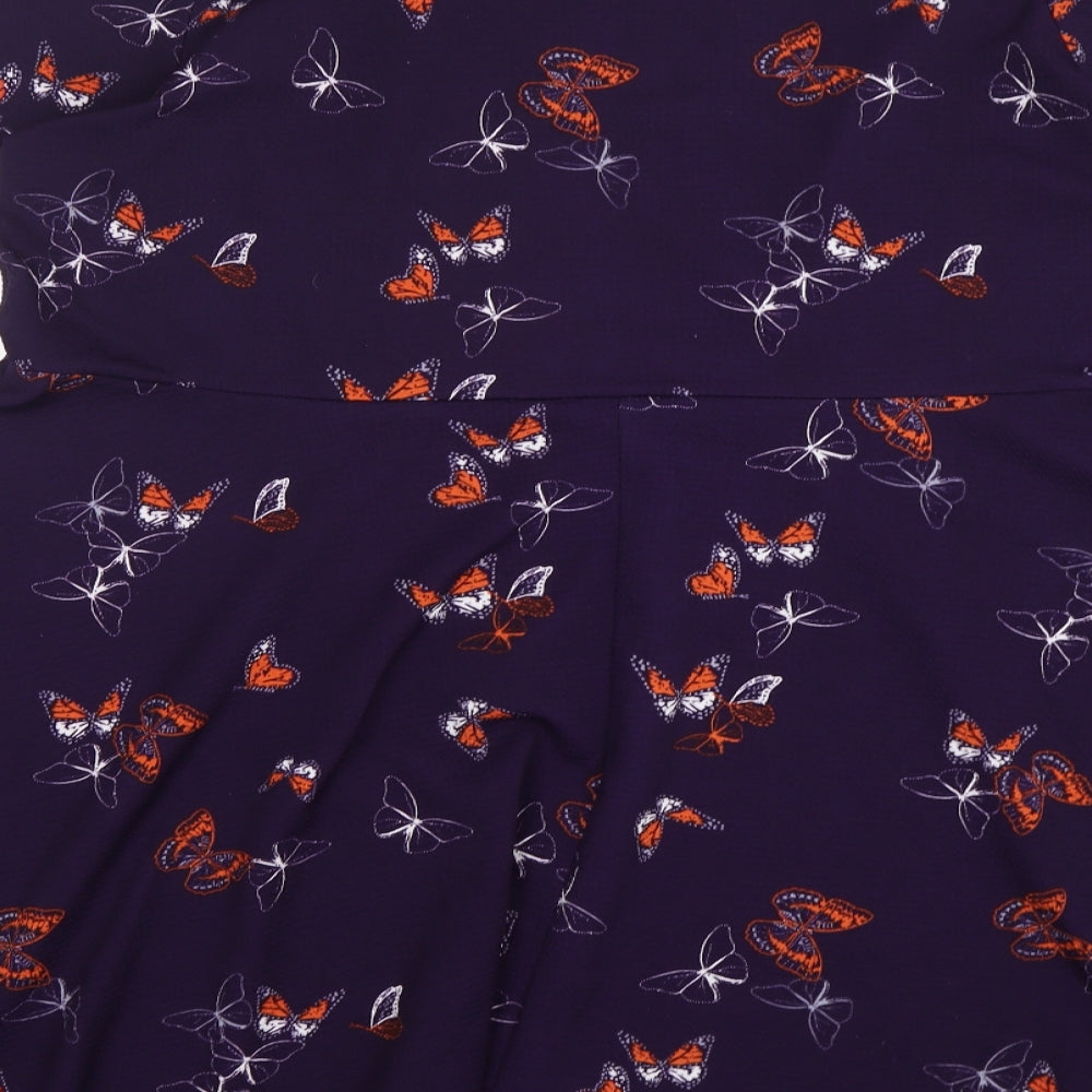 Together Womens Purple Geometric Polyester A-Line  Size 24  Round Neck  - BUTTERFLIES