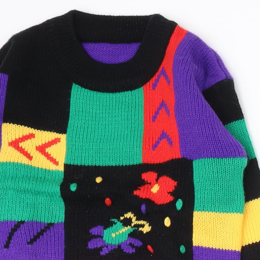 St Bernard Girls Multicoloured Crew Neck Colourblock Acrylic Pullover Jumper Size 7-8 Years  Pullover