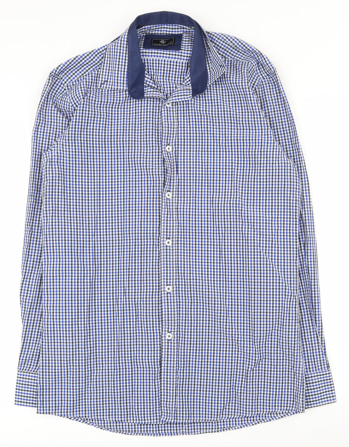 Daniel Rosso Mens Blue Cotton Button-Up Size M Collared Button - Gingham pattern