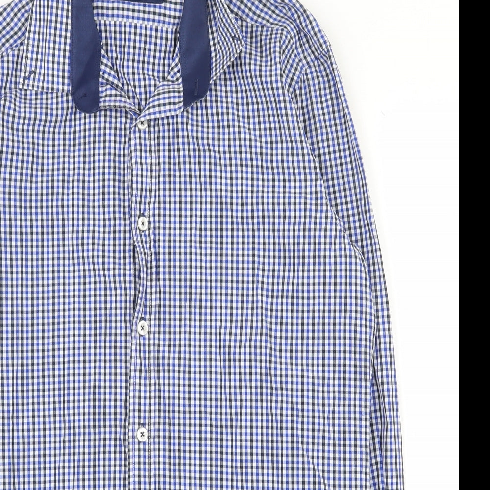 Daniel Rosso Mens Blue  Cotton  Button-Up Size M Collared Button - Gingham pattern