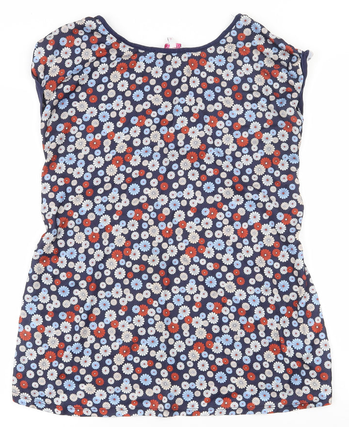 Red Herring Womens Blue Floral Polyester Basic T-Shirt Size 10 Round Neck