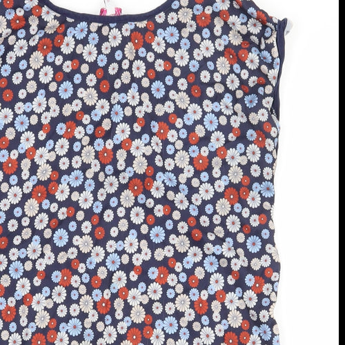 Red Herring Womens Blue Floral Polyester Basic T-Shirt Size 10 Round Neck