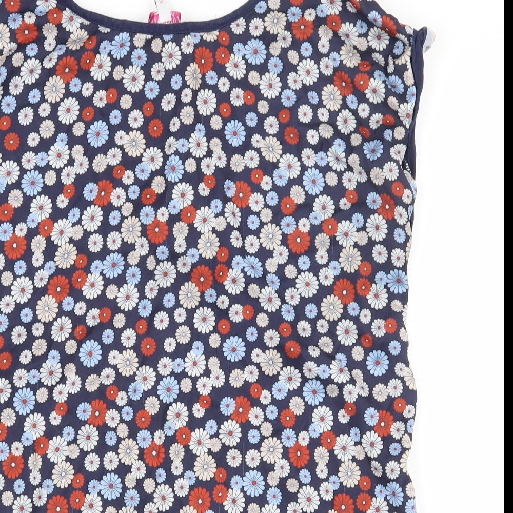 Red Herring Womens Blue Floral Polyester Basic T-Shirt Size 10 Round Neck