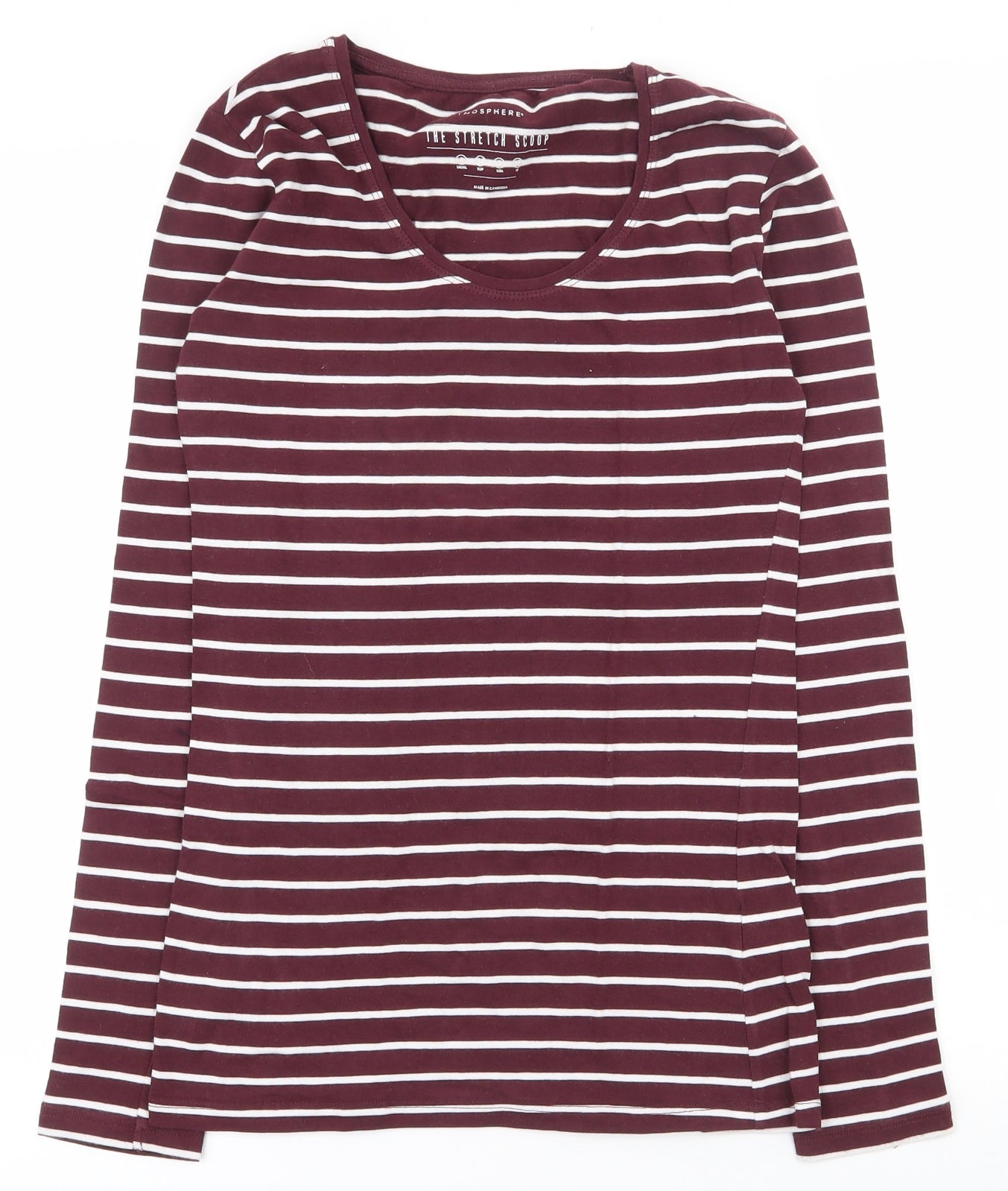 Primark Womens Red Striped Cotton Basic T-Shirt Size 6 Scoop Neck