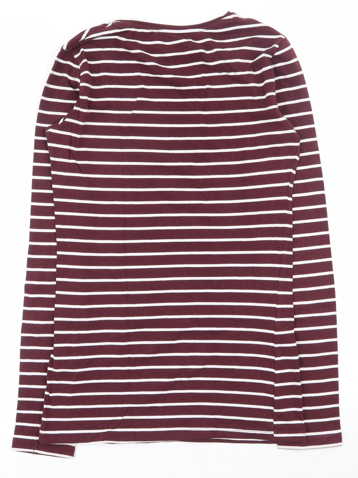 Primark Womens Red Striped Cotton Basic T-Shirt Size 6 Scoop Neck
