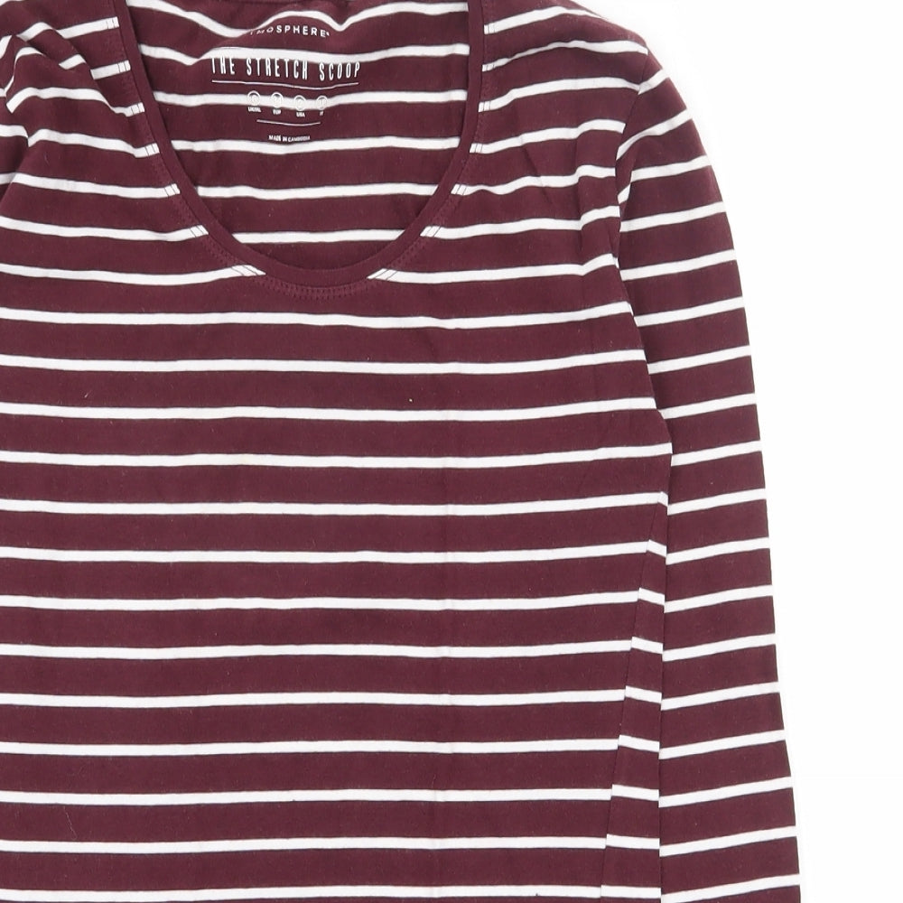 Primark Womens Red Striped Cotton Basic T-Shirt Size 6 Scoop Neck