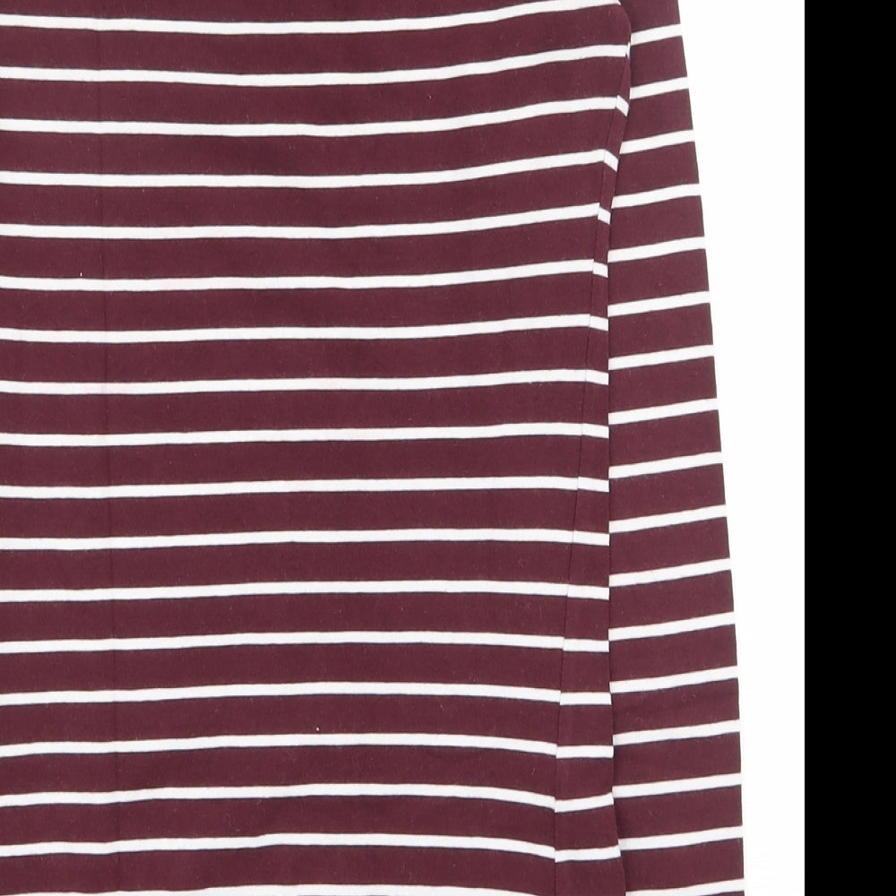 Primark Womens Red Striped Cotton Basic T-Shirt Size 6 Scoop Neck