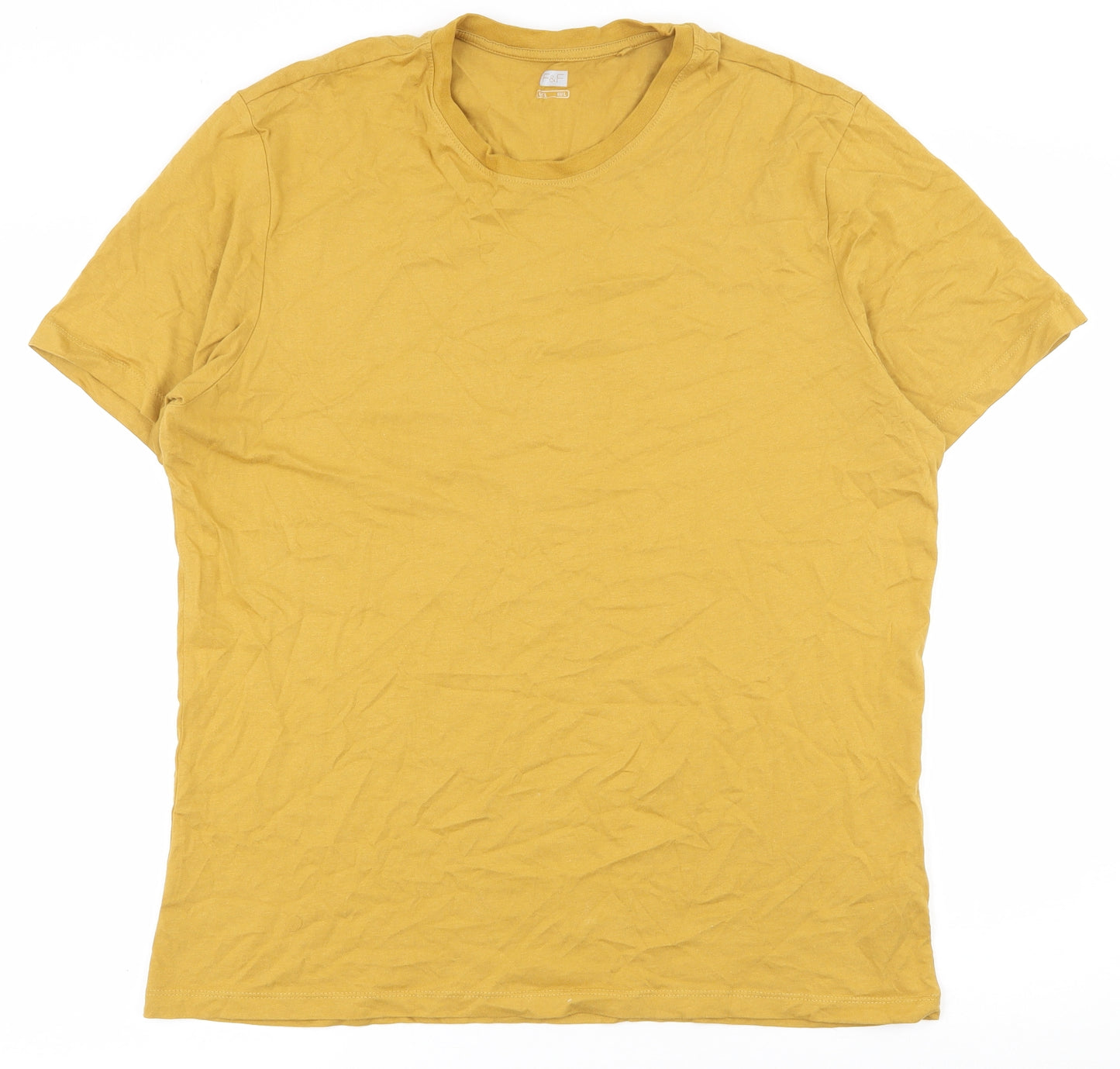 F&F Mens Yellow  Cotton  T-Shirt Size L Round Neck