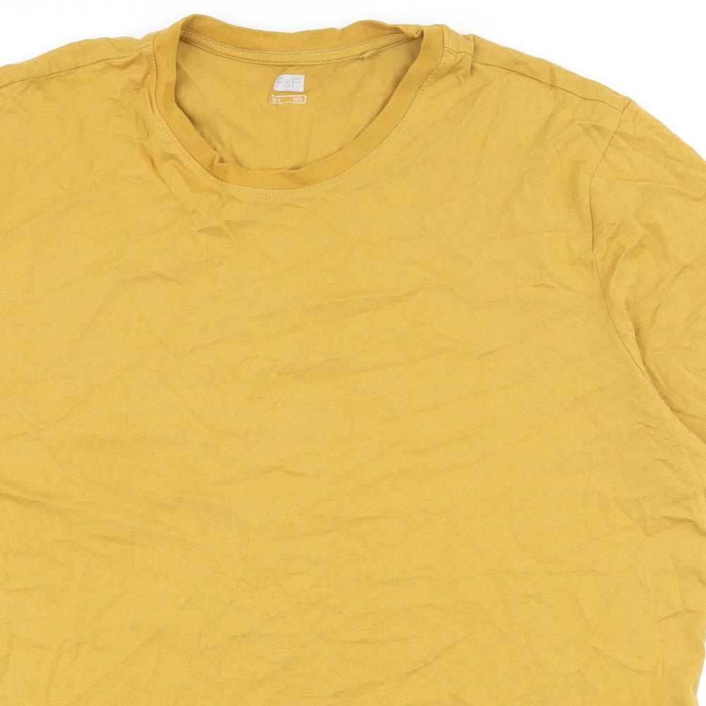 F&F Mens Yellow  Cotton  T-Shirt Size L Round Neck