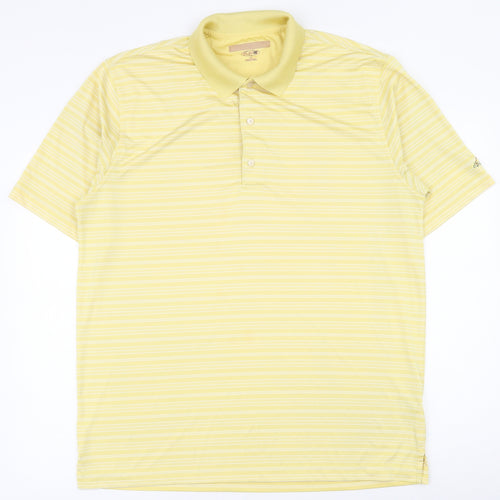 play dry Mens Yellow Striped Polyester  Polo Size L Collared Button