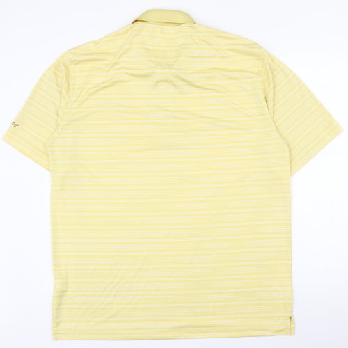 play dry Mens Yellow Striped Polyester  Polo Size L Collared Button