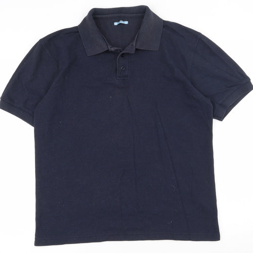 Dunnes Mens Blue  Cotton  Polo Size M Collared Button