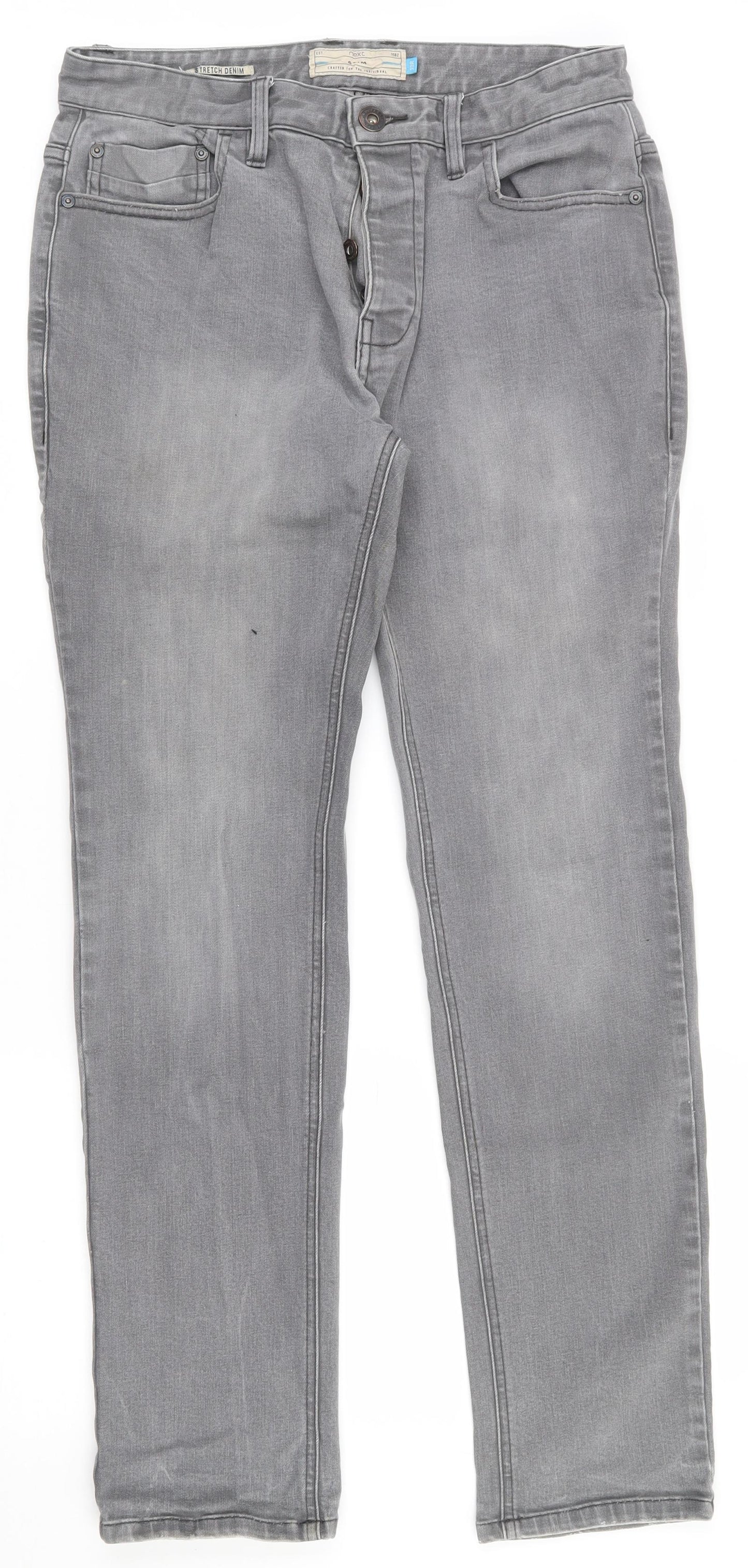 NEXT  Mens Grey  Cotton Skinny Jeans Size 32 L32 in Regular Button