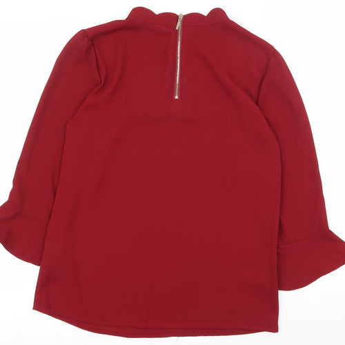 Oasis Womens Red  Polyester Basic T-Shirt Size 8 Crew Neck