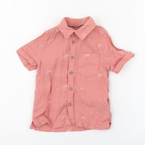 Marks and Spencer Boys Pink Geometric Flax Basic Button-Up Size 12-18 Months Collared Button