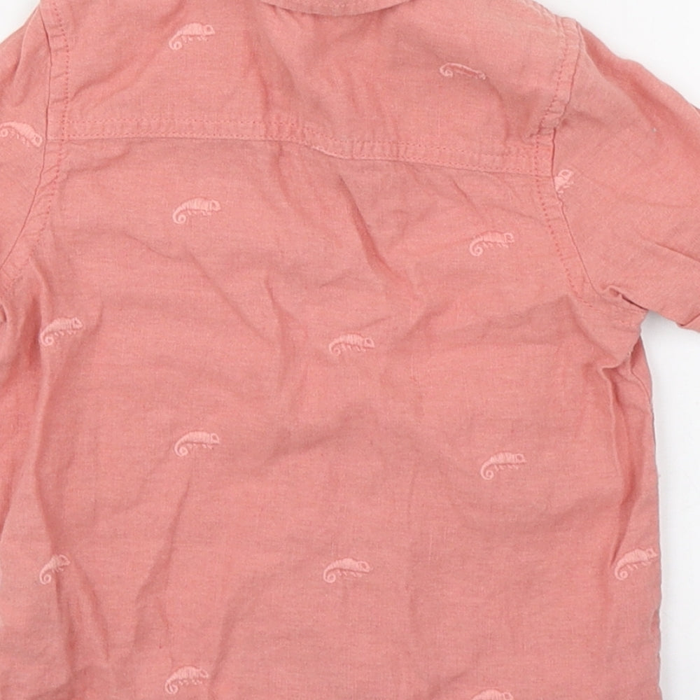 Marks and Spencer Boys Pink Geometric Flax Basic Button-Up Size 12-18 Months Collared Button
