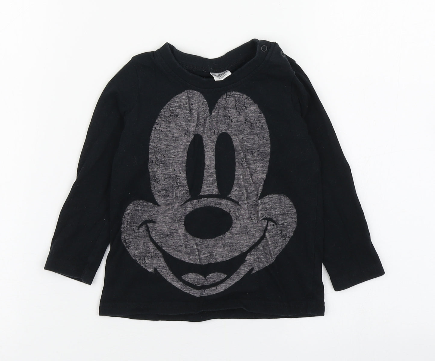 NEXT Boys Black  100% Cotton Basic T-Shirt Size 9-12 Months Round Neck Button - Mickey Mouse