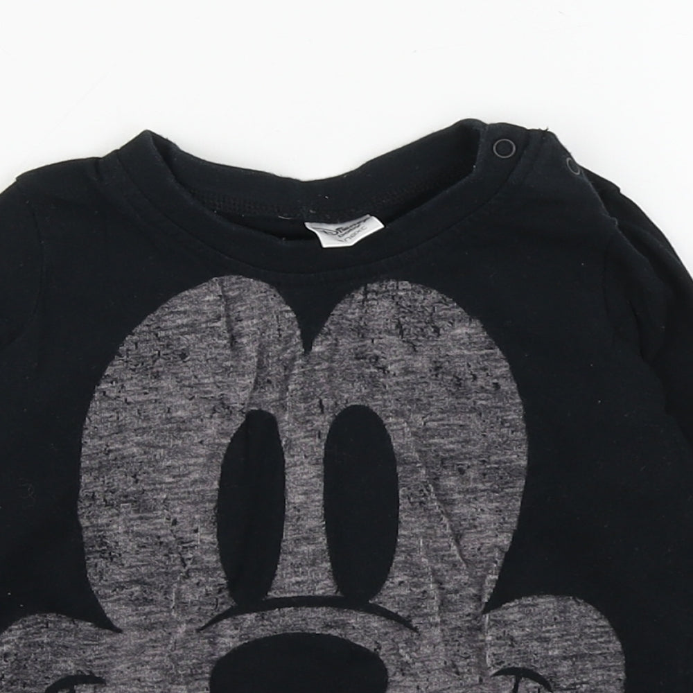 NEXT Boys Black  100% Cotton Basic T-Shirt Size 9-12 Months Round Neck Button - Mickey Mouse