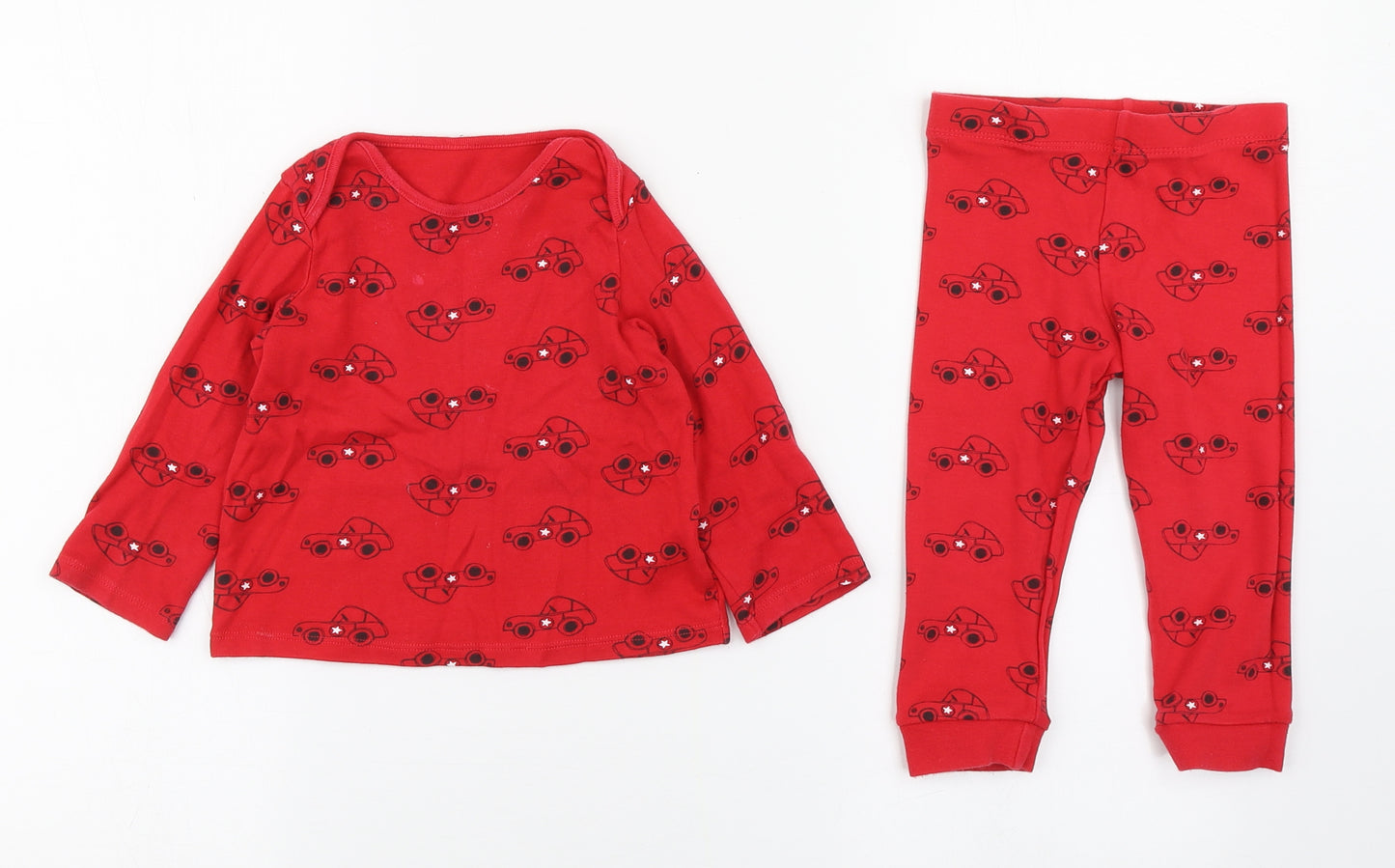 F&F Boys Red Geometric 100% Cotton  Pyjama Set Size 12-18 Months  Pullover