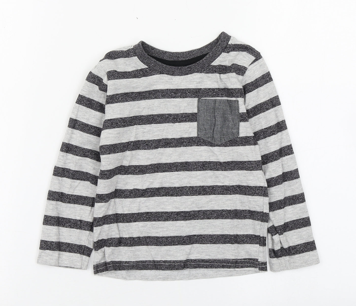 Primark Boys Grey Striped Cotton Basic T-Shirt Size 2-3 Years Round Neck Pullover