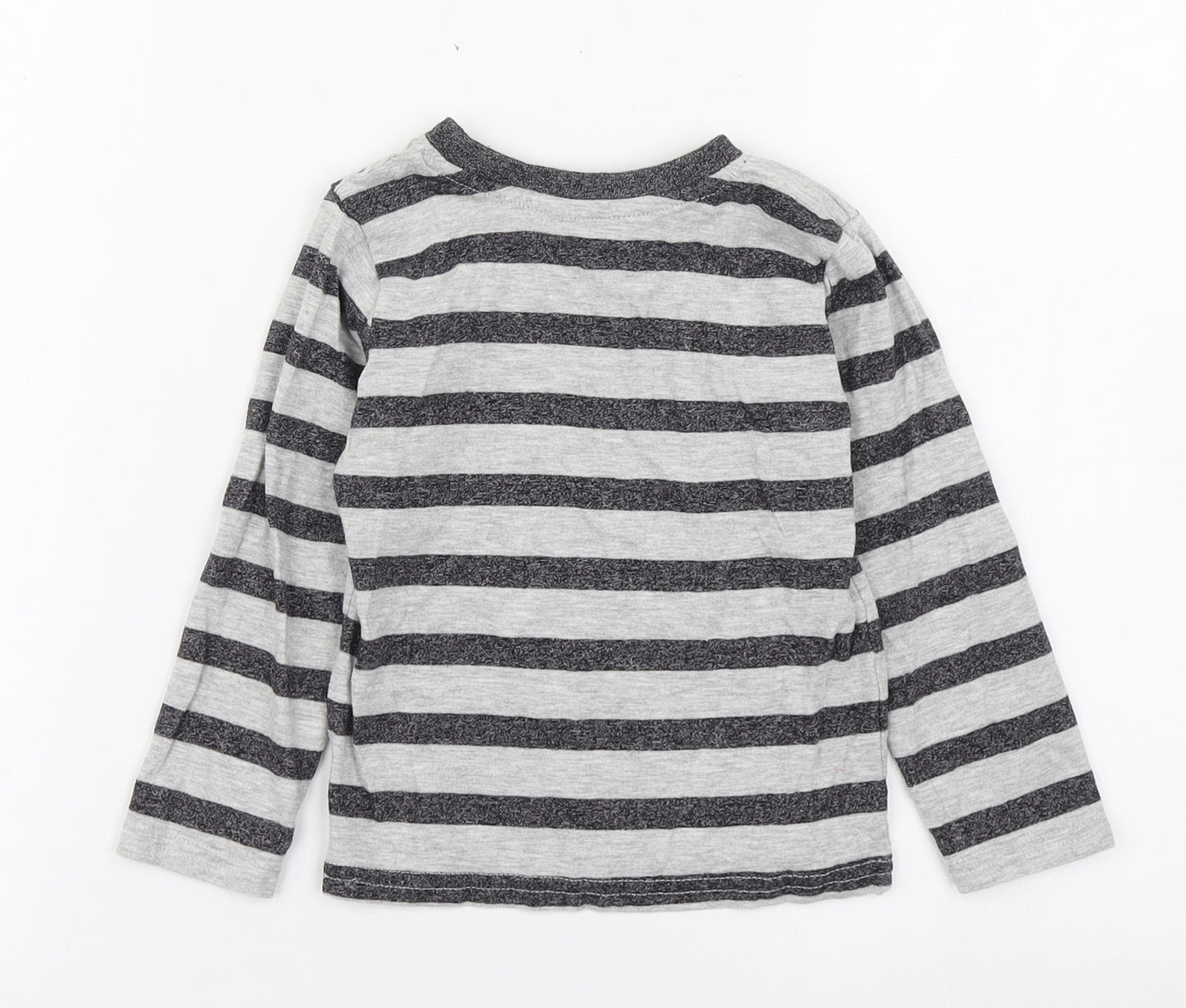 Primark Boys Grey Striped Cotton Basic T-Shirt Size 2-3 Years Round Neck Pullover