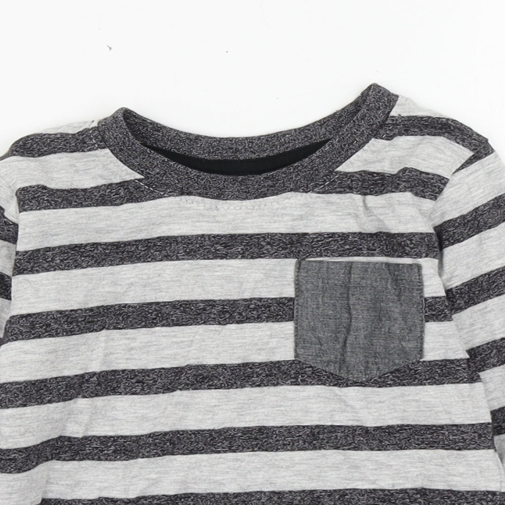 Primark Boys Grey Striped Cotton Basic T-Shirt Size 2-3 Years Round Neck Pullover