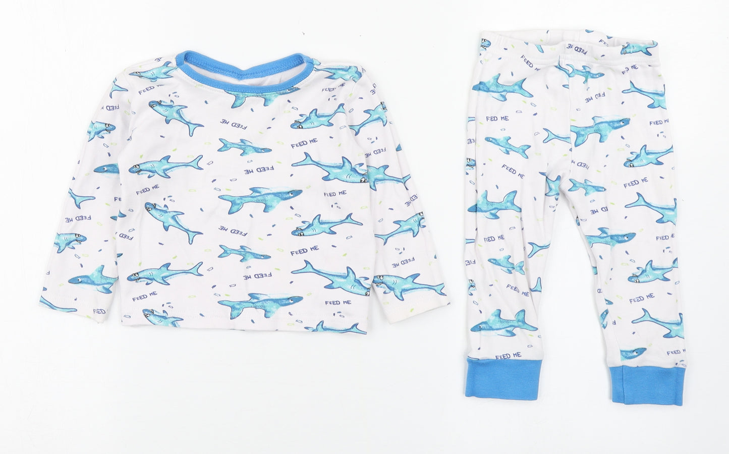 Dunnes Stores Boys White Geometric 100% Cotton  Pyjama Set Size 12-18 Months  Pullover - Sharks