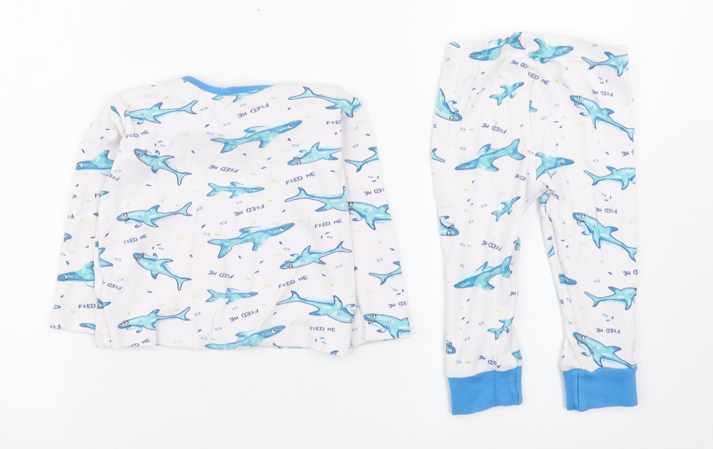 Dunnes Stores Boys White Geometric 100% Cotton  Pyjama Set Size 12-18 Months  Pullover - Sharks
