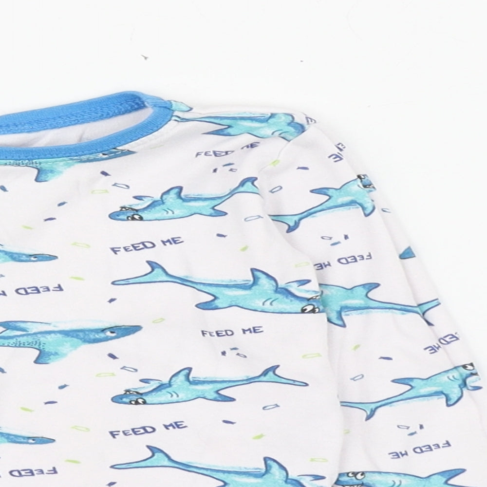 Dunnes Stores Boys White Geometric 100% Cotton  Pyjama Set Size 12-18 Months  Pullover - Sharks