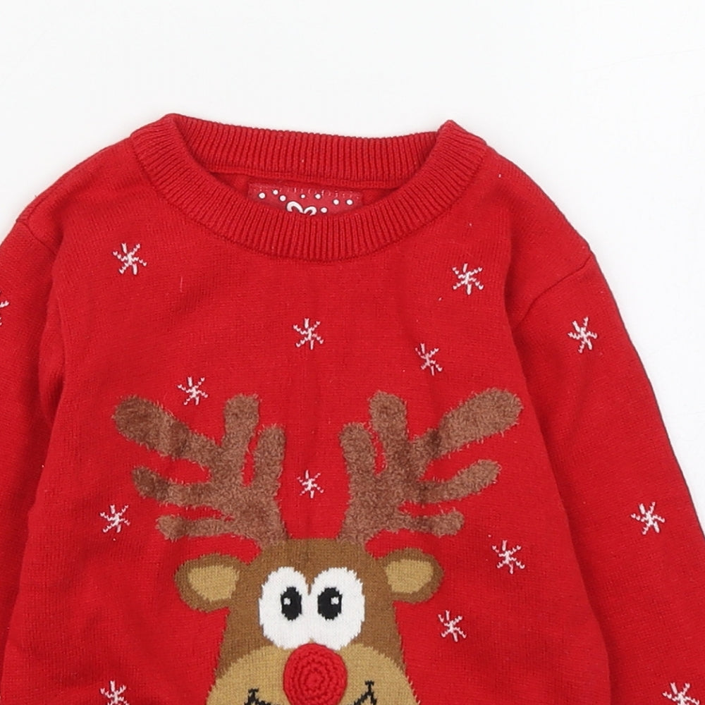 Primark Baby Red  Cotton Pullover Jumper Size 12-18 Months  Pullover - Christmas Reindeer
