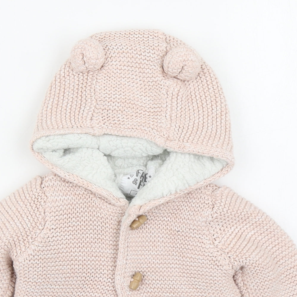 F&F Girls Pink   Basic Coat Coatigan Size 3-6 Months   Button