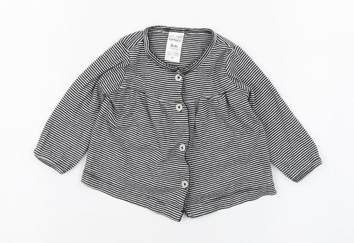 Carters Girls Black Striped 100% Cotton Basic T-Shirt Size 6-9 Months Round Neck Button