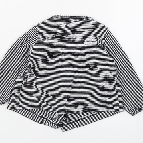 Carters Girls Black Striped 100% Cotton Basic T-Shirt Size 6-9 Months Round Neck Button