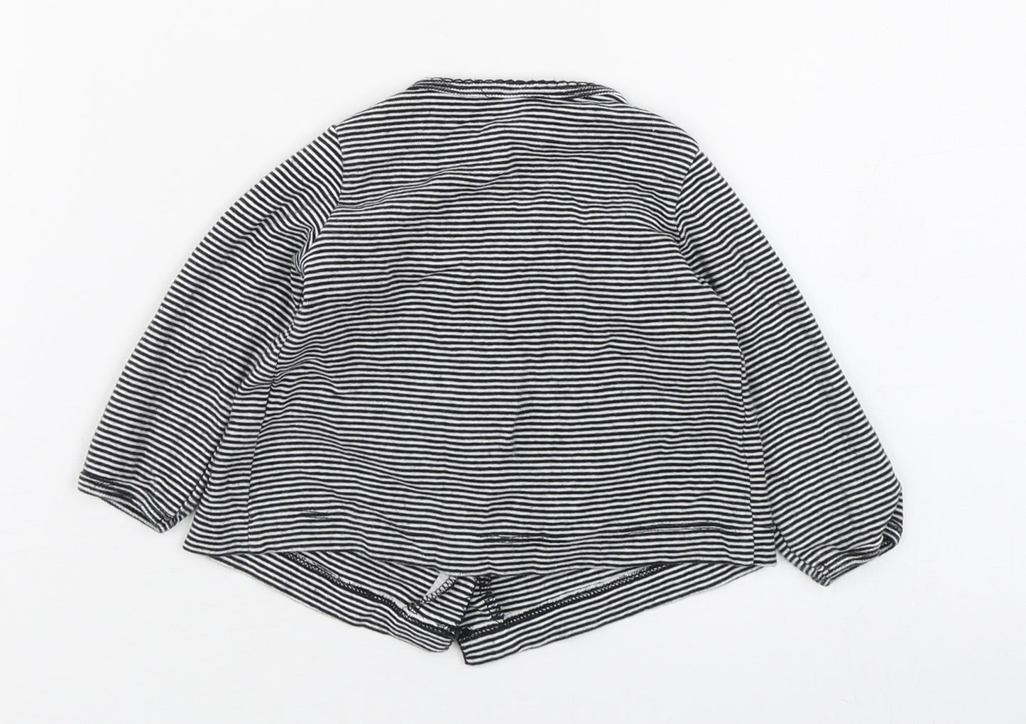 Carters Girls Black Striped 100% Cotton Basic T-Shirt Size 6-9 Months Round Neck Button