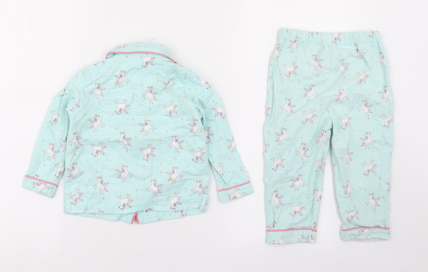 Primark Girls Blue Geometric 100% Cotton  Pyjama Set Size 12-18 Months  Button
