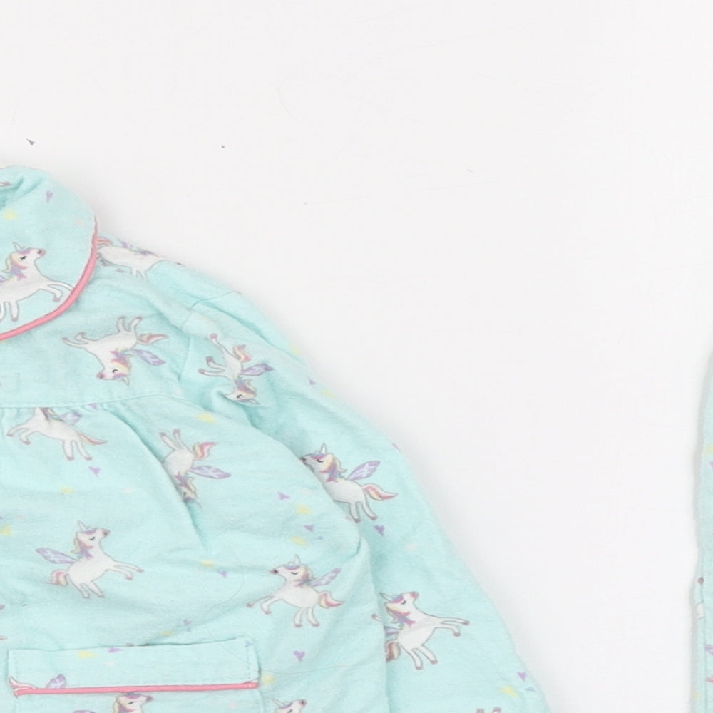 Primark Girls Blue Geometric 100% Cotton  Pyjama Set Size 12-18 Months  Button