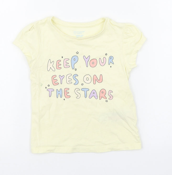Primark Girls Yellow 100% Cotton Basic T-Shirt Size 18-24 Months Round Neck Pullover